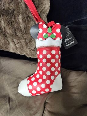 Disney Loungefly Minnie Mouse Polka Dot Holiday Stocking Bag - Red & White